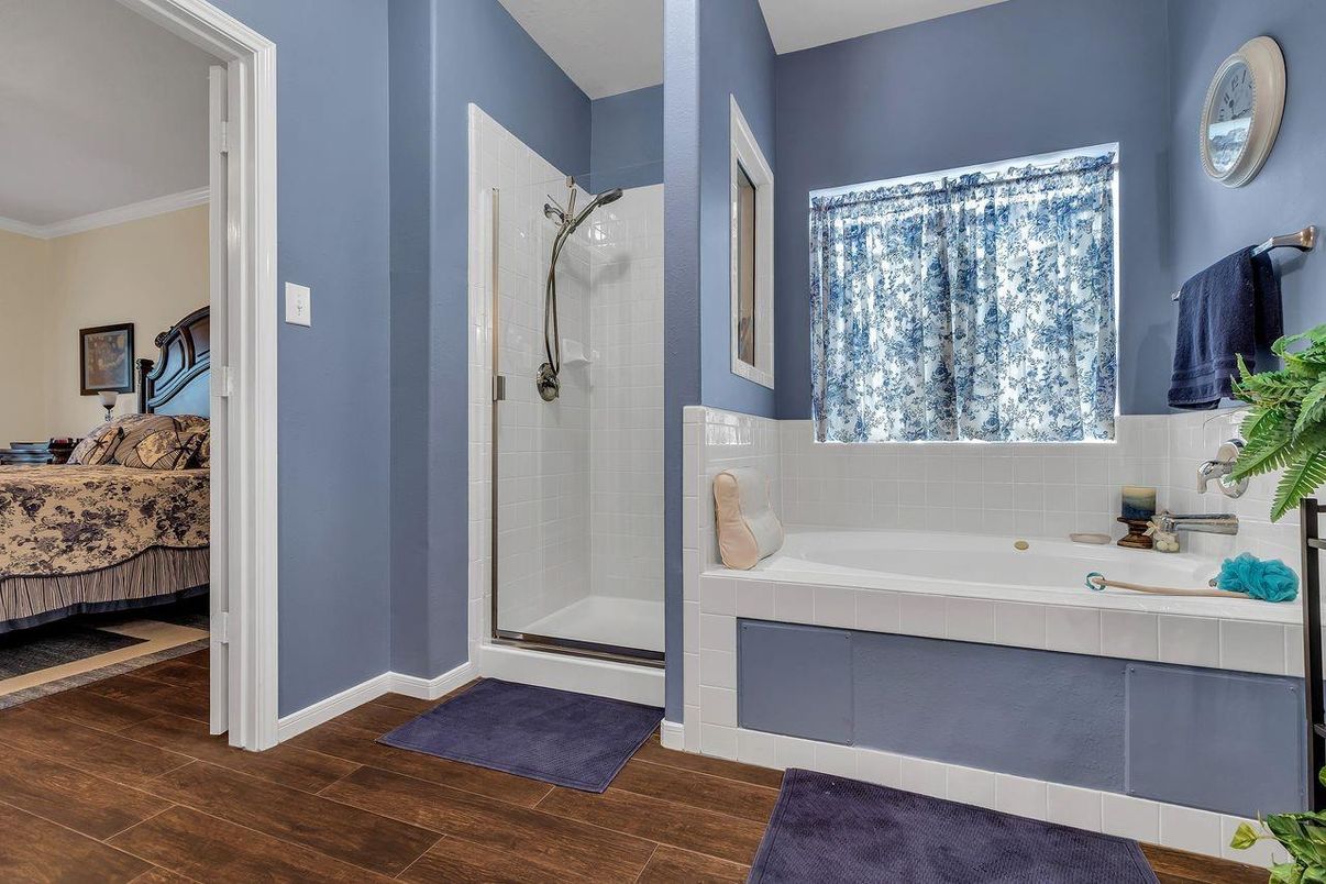 Bathroom, Glass Shower, Interior, Wood Texture Flooring