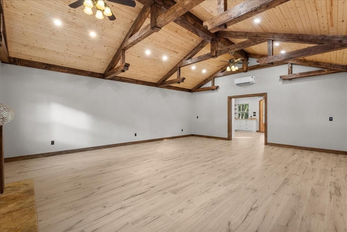 Empty room, Interior, Recessed Lighting, Wooden Beams, Wooden Ceilings, Wood Texture Flooring