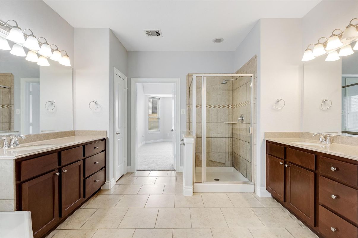 Bathroom, Dual Sink Vanities, Glass Shower, Interior