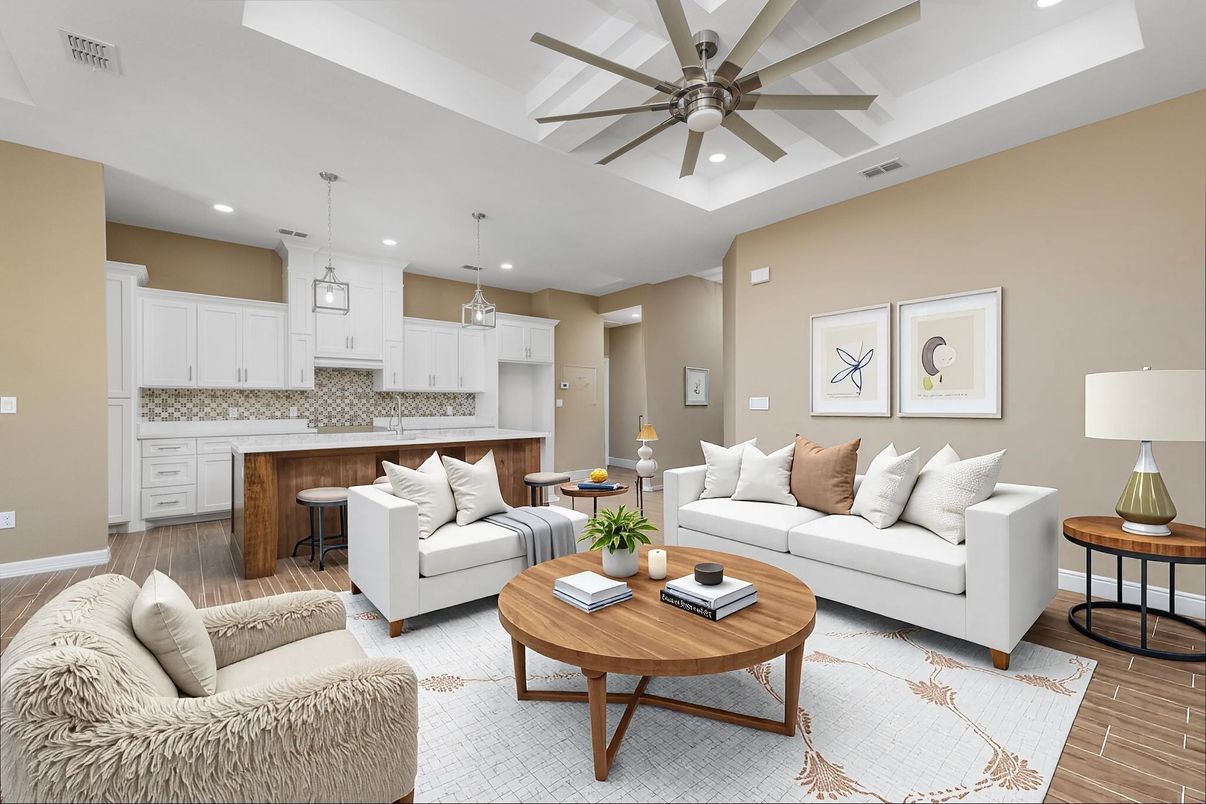 Interior, Kitchen, Living room, Pendant Lights, Recessed Lighting, Stainless Steel Appliances, Wood Texture Flooring