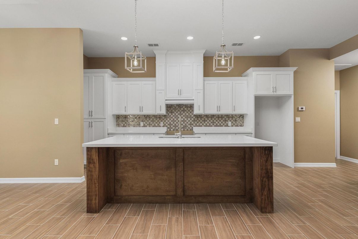 Interior, Kitchen, Pendant Lights, Recessed Lighting, Wood Texture Flooring