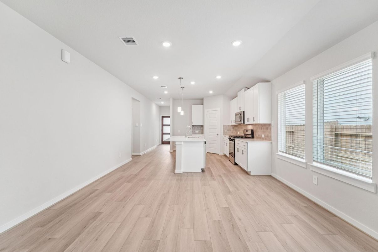 Interior, Kitchen, Pendant Lights, Recessed Lighting, Wood Texture Flooring