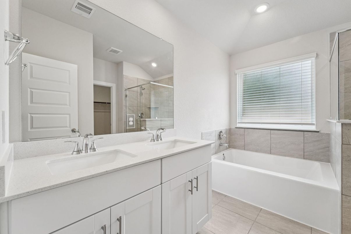 Bathroom, Dual Sink Vanities, Glass Shower, Interior, Recessed Lighting