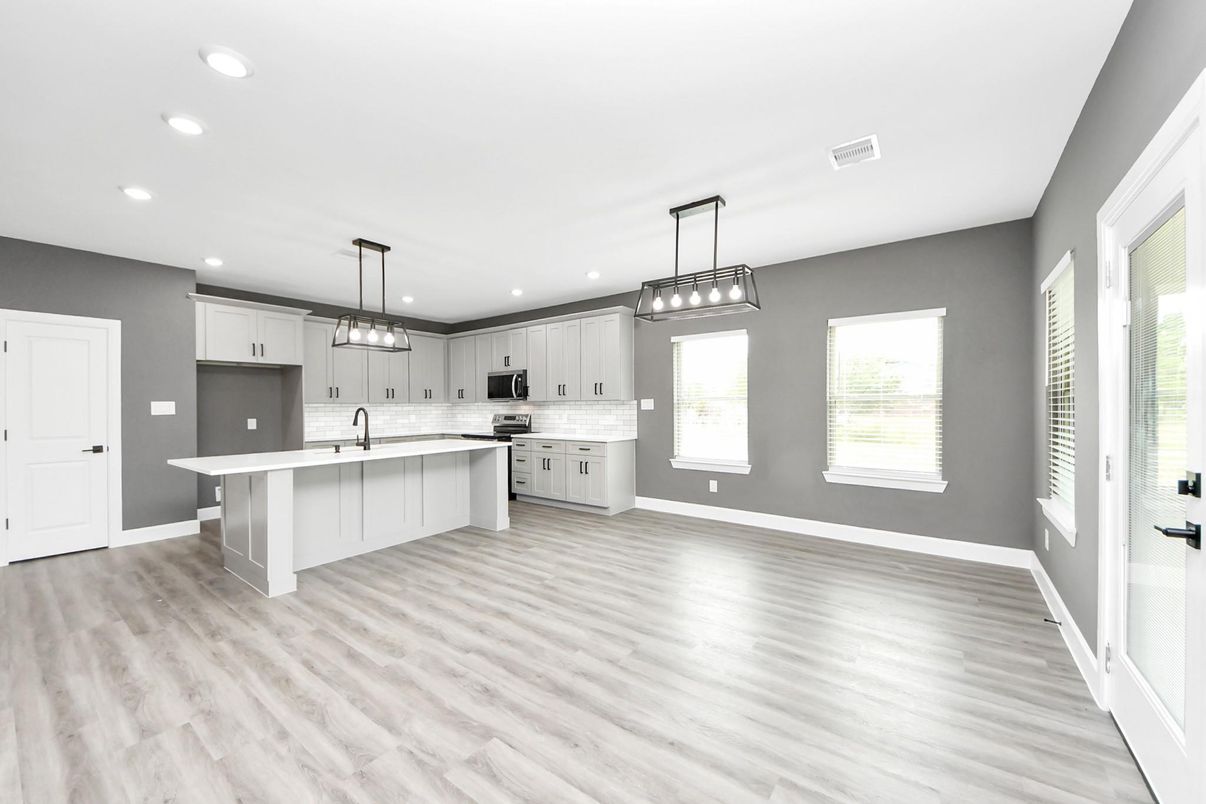 Interior, Kitchen, Pendant Lights, Recessed Lighting, Wood Texture Flooring