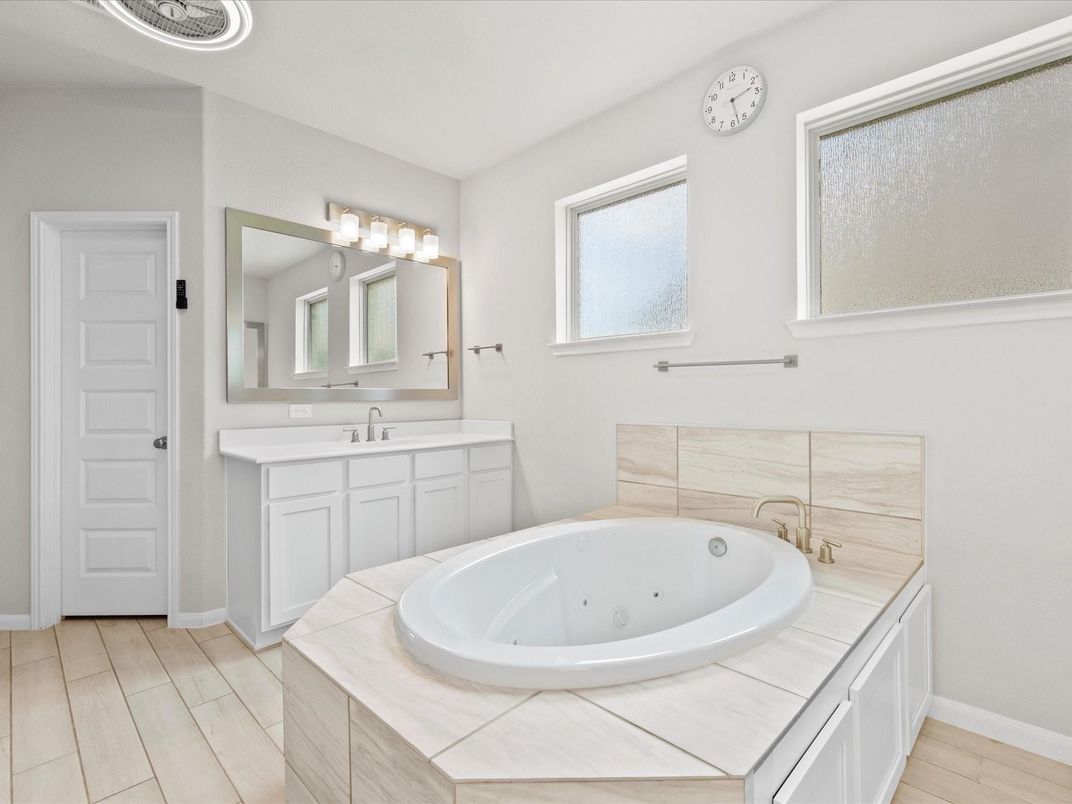 Bathroom, Dual Sink Vanities, Interior, Wood Texture Flooring