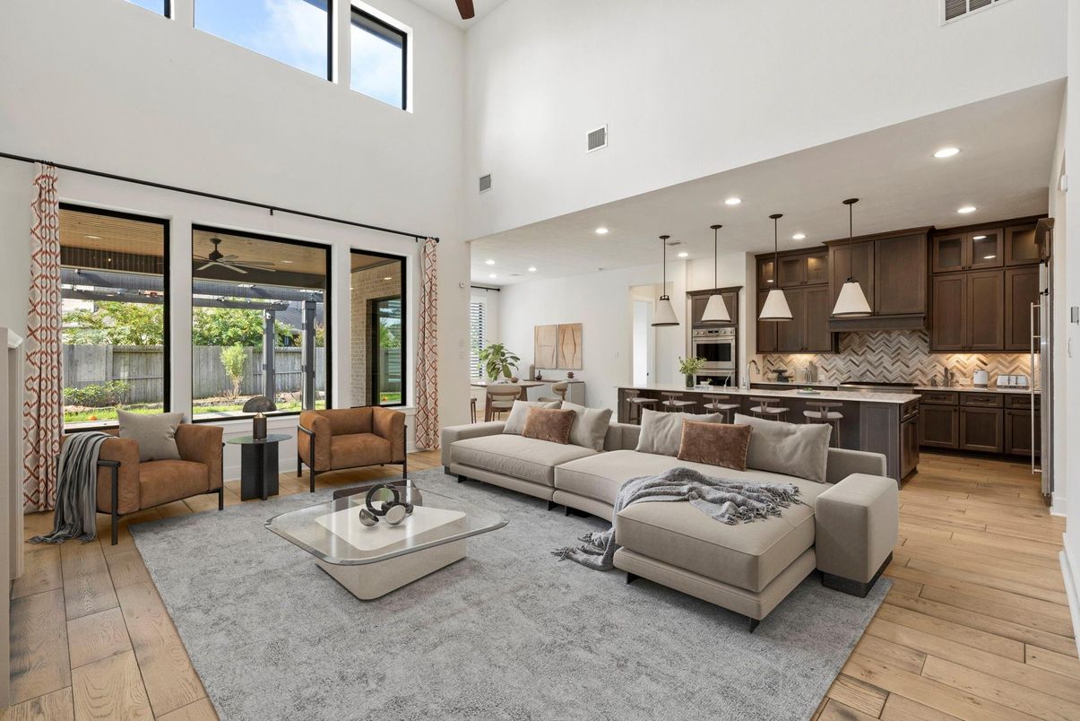 Interior, Kitchen, Living room, Pendant Lights, Recessed Lighting, Stainless Steel Appliances, Wood Texture Flooring
