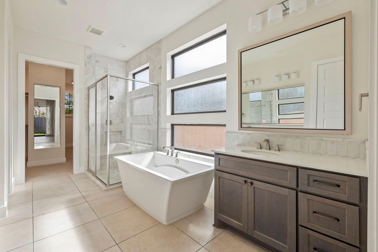Bathroom, Dual Sink Vanities, Free Standing Baths, Glass Shower, Interior, Recessed Lighting