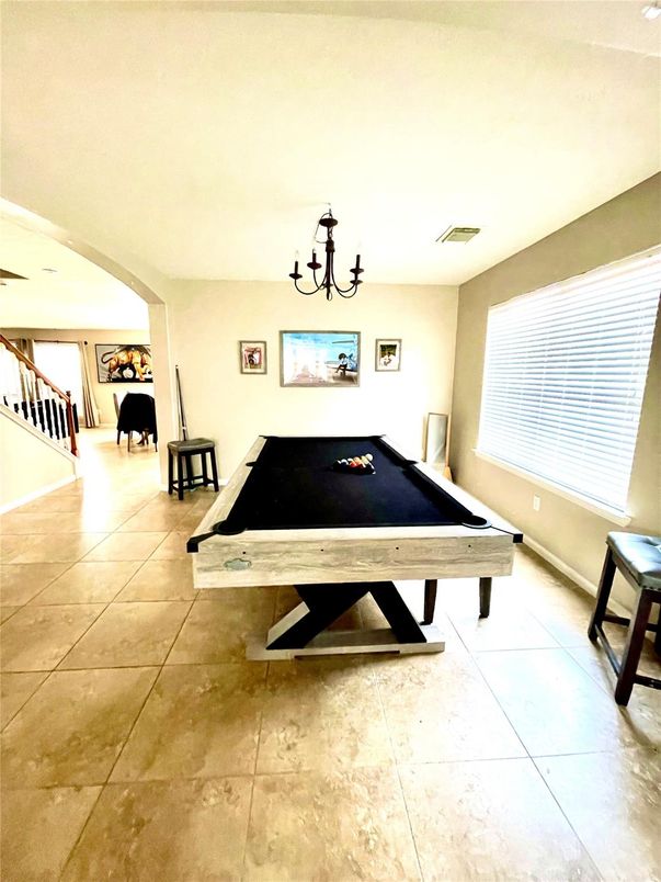 Billiard Table, Chandelier, Game Room, Interior