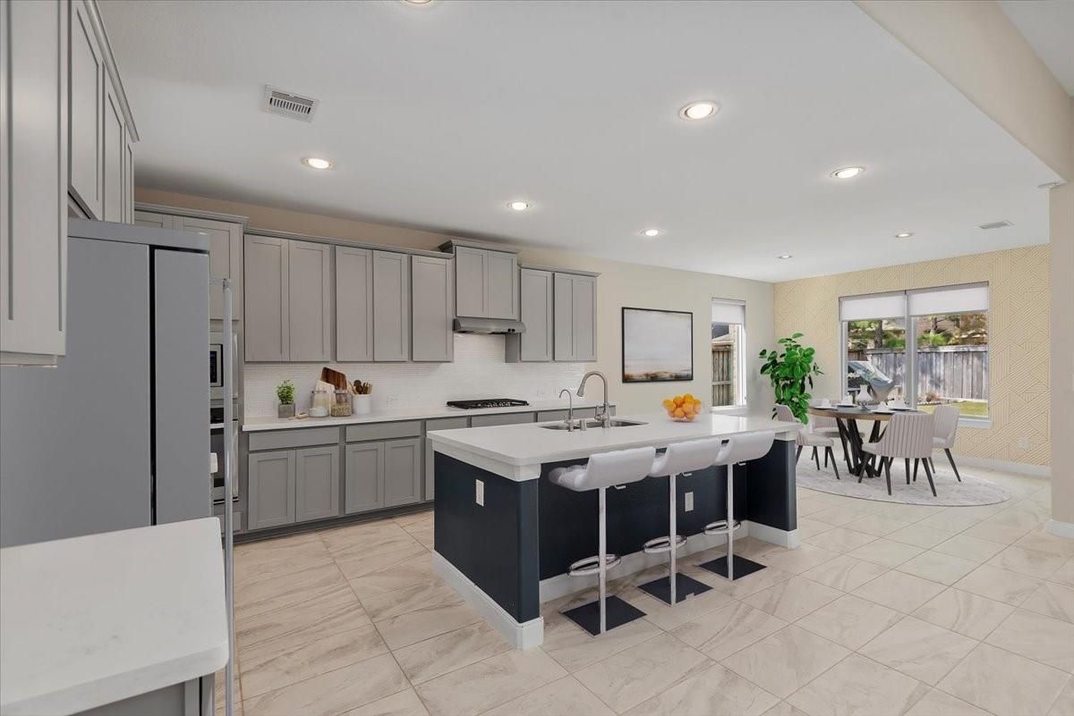 Dining room, Interior, Kitchen, Marble, Recessed Lighting, Stainless Steel Appliances