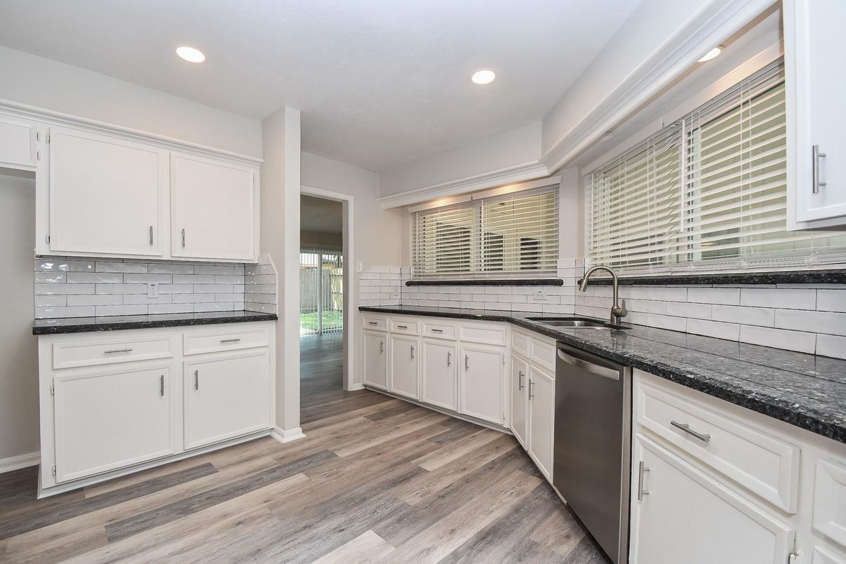 Interior, Kitchen, Recessed Lighting, Wood Texture Flooring