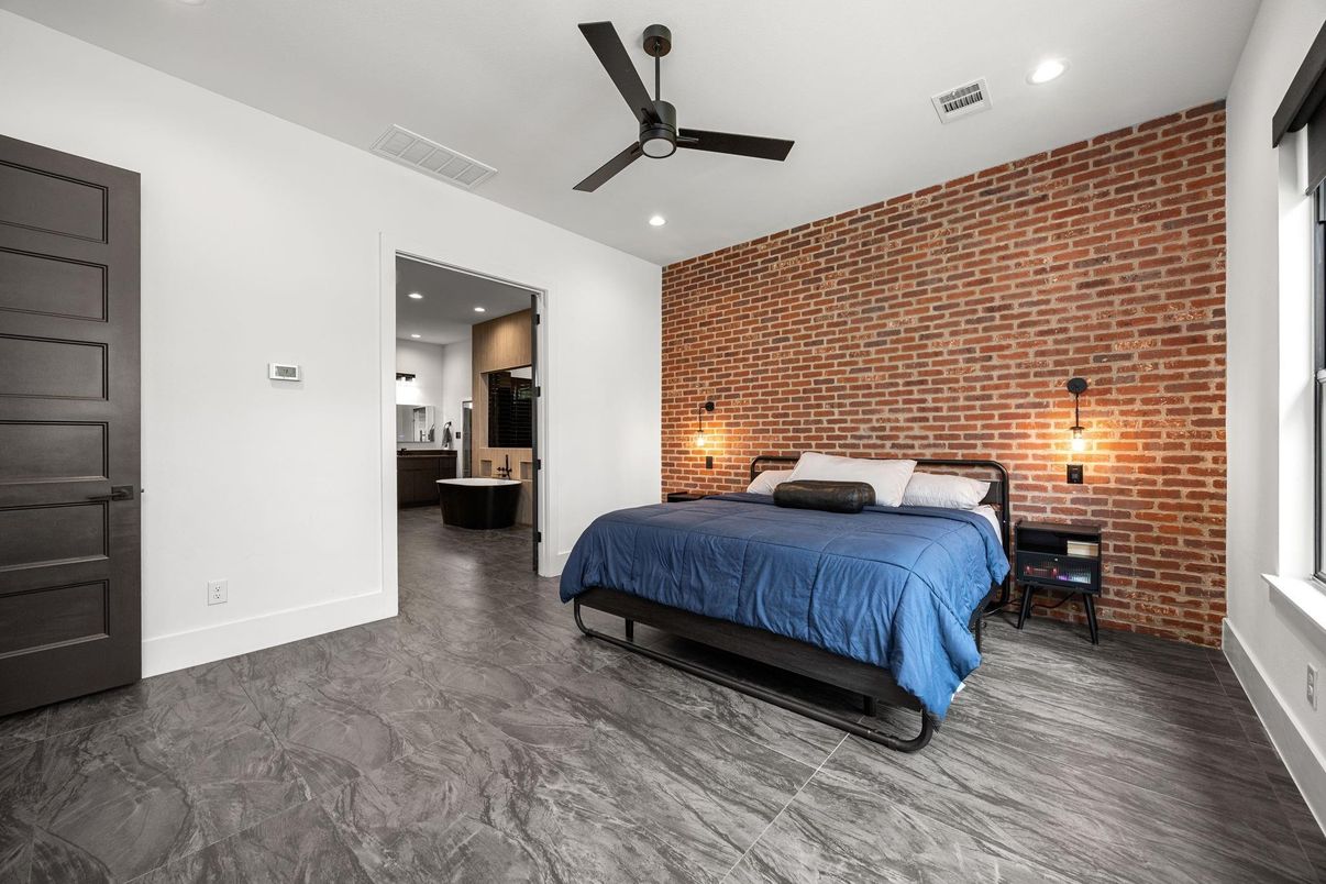 Bedroom, Interior, Recessed Lighting, Stone Walls