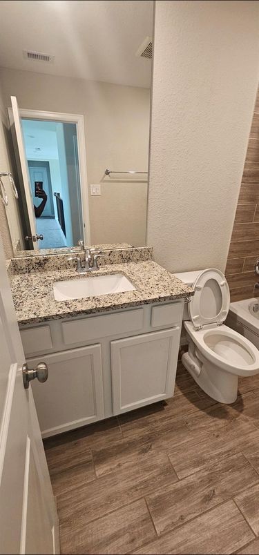 Bathroom, Dual Sink Vanities, Interior, Wood Texture Flooring