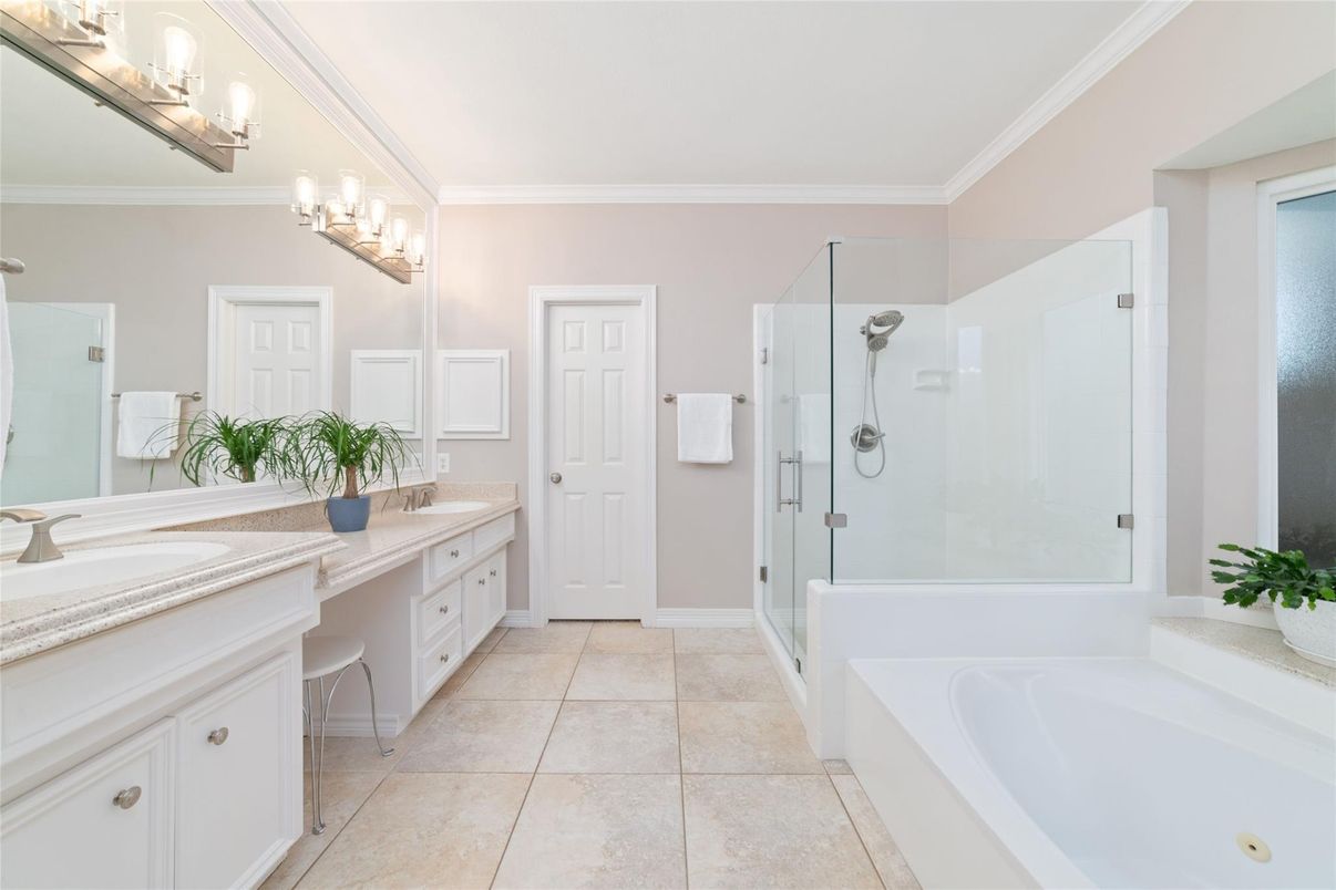 Bathroom, Dual Sink Vanities, Glass Shower, Interior
