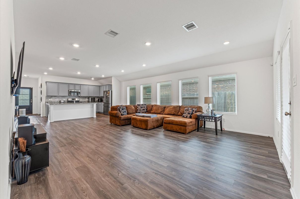 Interior, Kitchen, Living room, Recessed Lighting, Stainless Steel Appliances, Wood Texture Flooring
