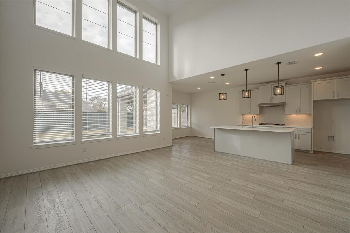 Interior, Kitchen, Pendant Lights, Recessed Lighting, Wood Texture Flooring