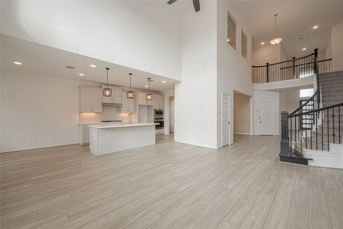 Interior, Kitchen, Pendant Lights, Recessed Lighting, Wood Texture Flooring