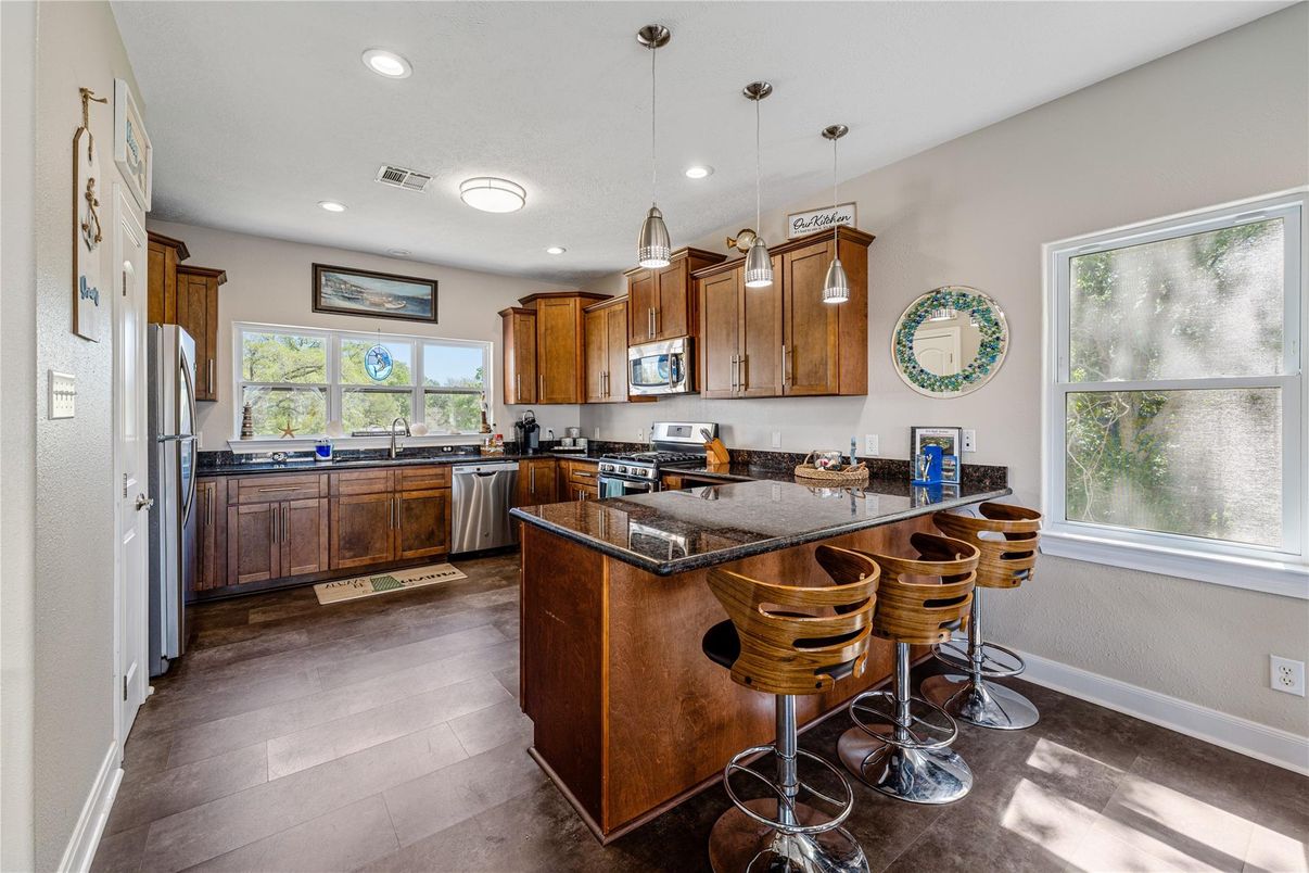Interior, Kitchen, Pendant Lights, Recessed Lighting, Stainless Steel Appliances