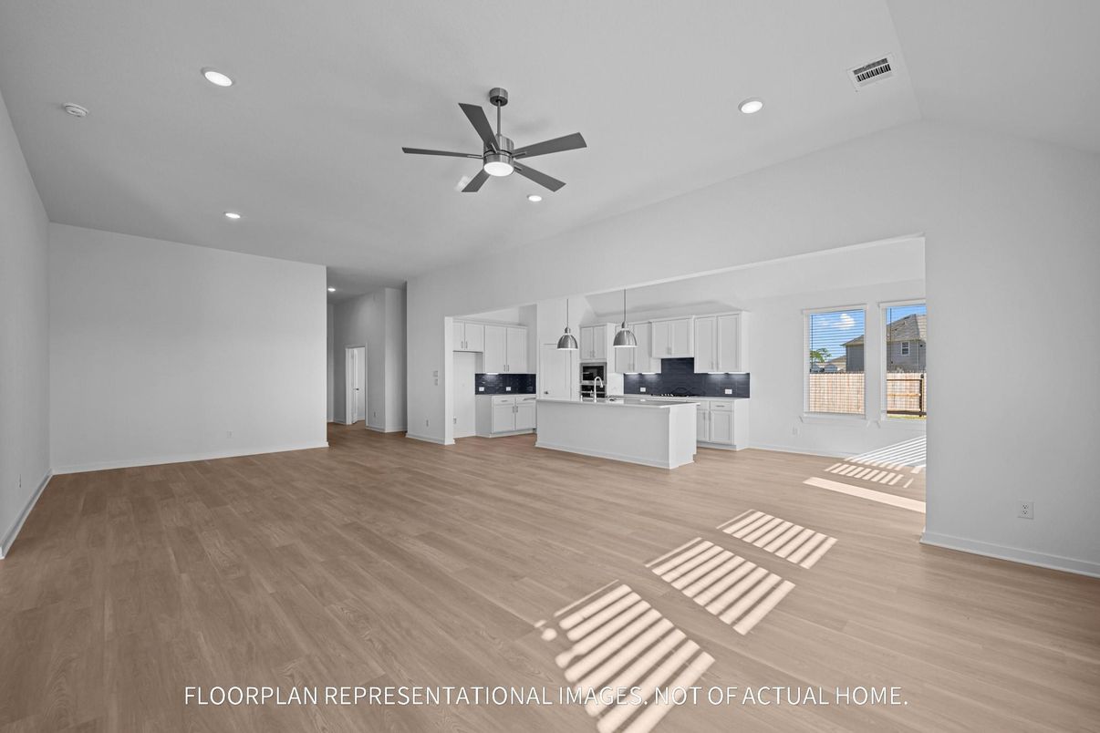 Empty room, Interior, Kitchen, Recessed Lighting, Wood Texture Flooring