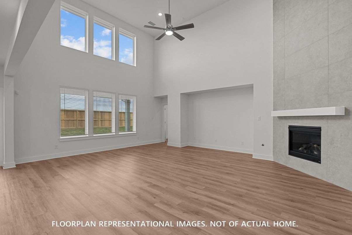 Empty room, Fireplace, Interior, Recessed Lighting, Wood Texture Flooring