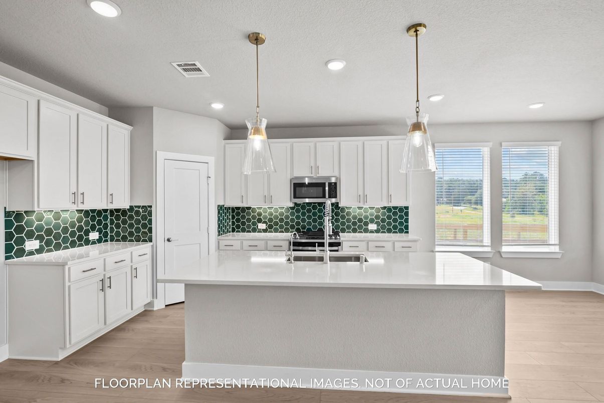 Interior, Kitchen, Pendant Lights, Recessed Lighting, Wood Texture Flooring