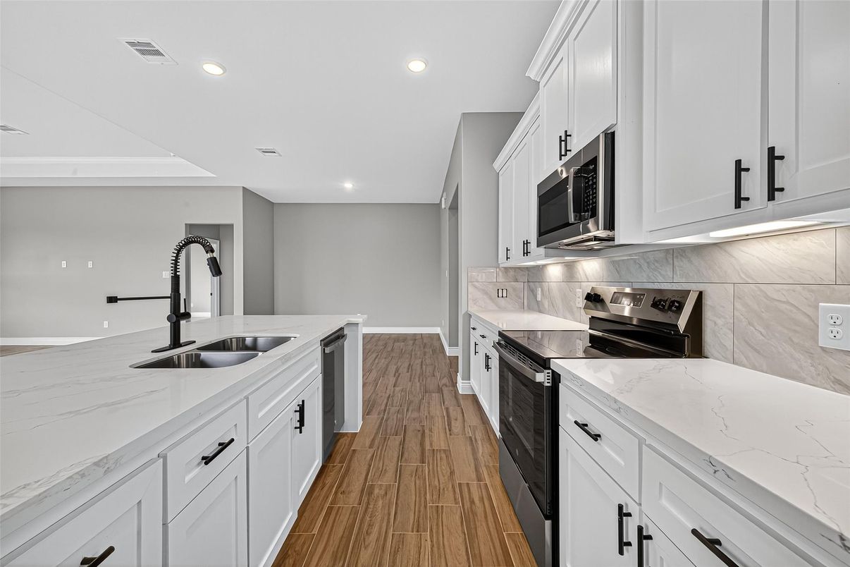 Interior, Kitchen, Recessed Lighting, Wood Texture Flooring