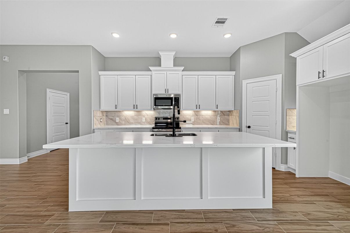 Interior, Kitchen, Recessed Lighting, Wood Texture Flooring
