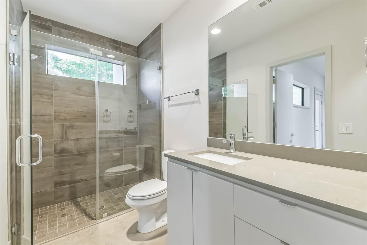 Bathroom, Glass Shower, Interior, Recessed Lighting