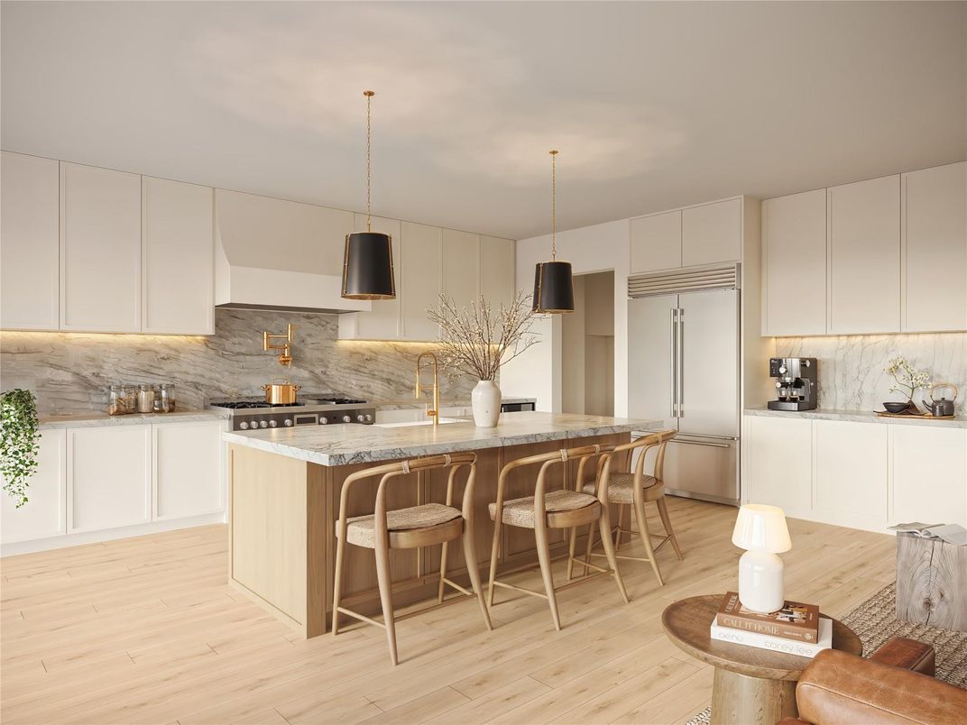 Interior, Kitchen, Pendant Lights, Stainless Steel Appliances, Wood Texture Flooring