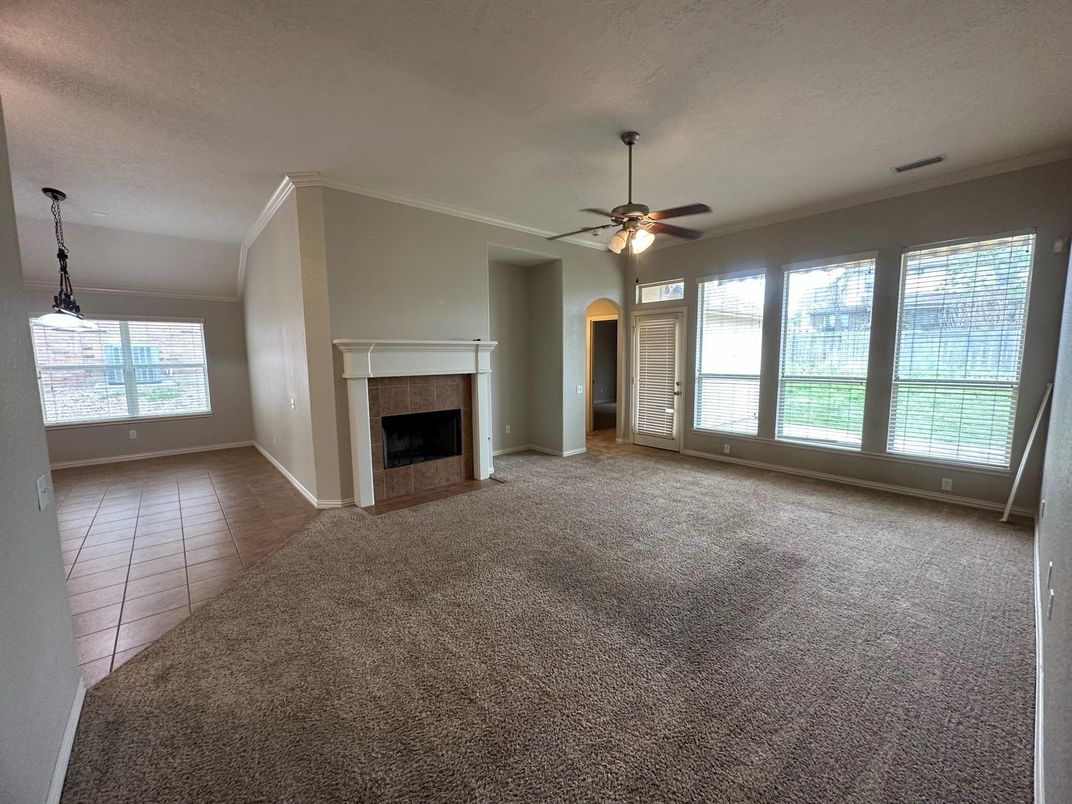 Empty room, Fireplace, Interior, Pendant Lights