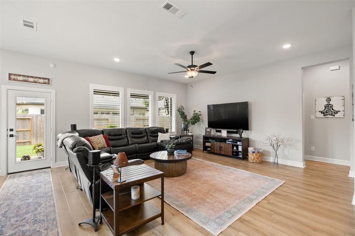 Interior, Living room, Recessed Lighting, Wood Texture Flooring