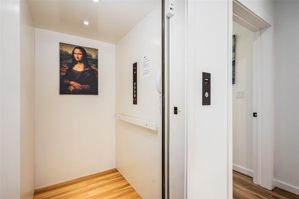 Elevator, Interior, Recessed Lighting, Wood Texture Flooring