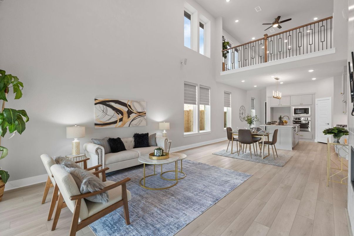 Dining room, Interior, Kitchen, Living room, Pendant Lights, Recessed Lighting, Stainless Steel Appliances, Wood Texture Flooring