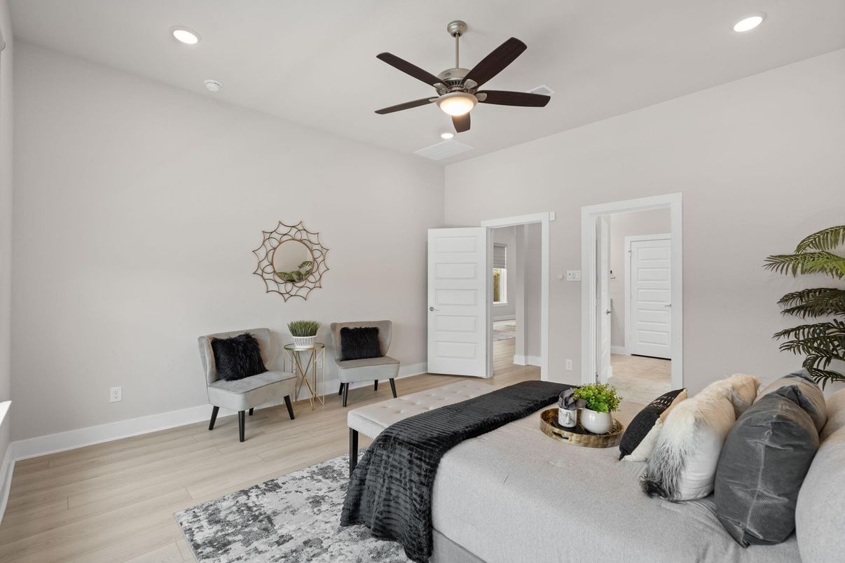 Bedroom, Interior, Recessed Lighting, Wood Texture Flooring