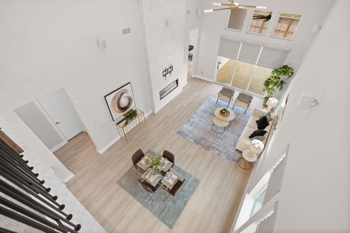 Dining room, Interior, Living room, Pendant Lights, Wood Texture Flooring
