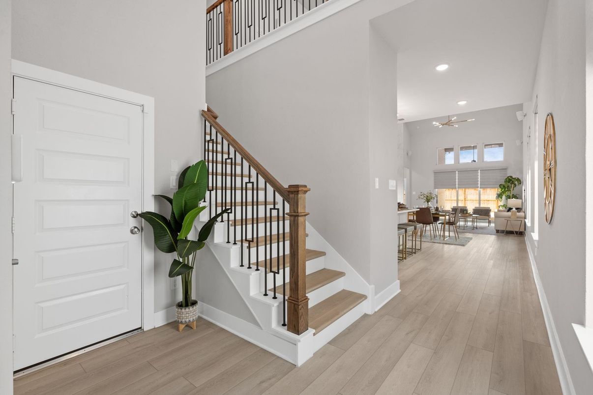 Dining room, Interior, Pendant Lights, Recessed Lighting, Wood Texture Flooring