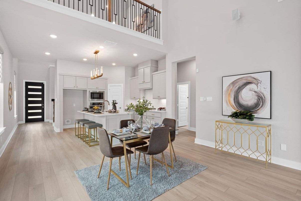 Chandelier, Dining room, Interior, Kitchen, Pendant Lights, Recessed Lighting, Wood Texture Flooring