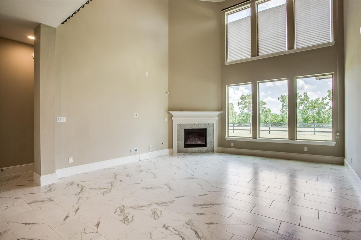 Empty room, Fireplace, Interior, Marble, Recessed Lighting