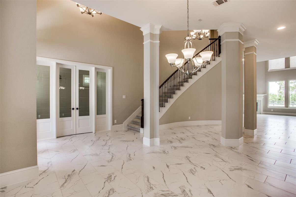 Chandelier, Interior, Marble, Recessed Lighting