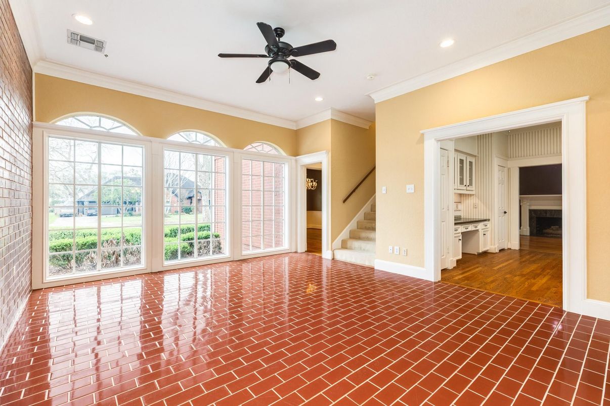 Empty room, Fireplace, Interior, Recessed Lighting, Wood Texture Flooring