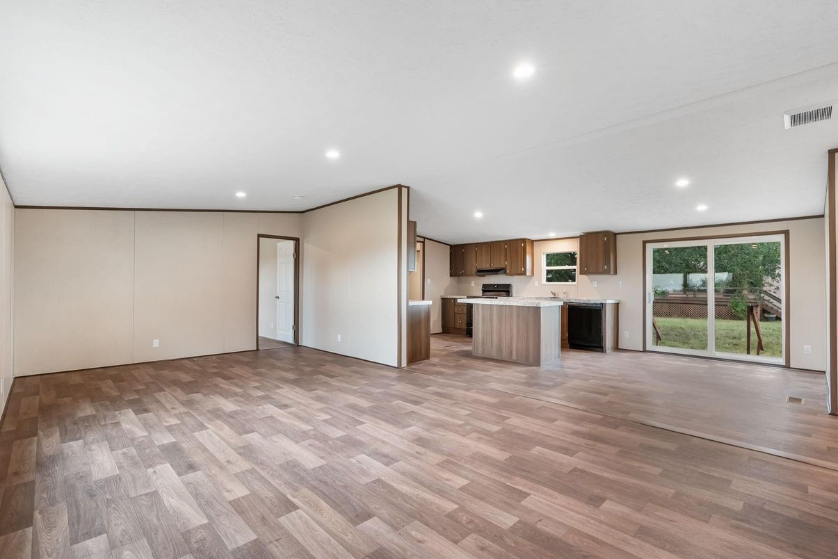 Empty room, Interior, Kitchen, Recessed Lighting, Wood Texture Flooring