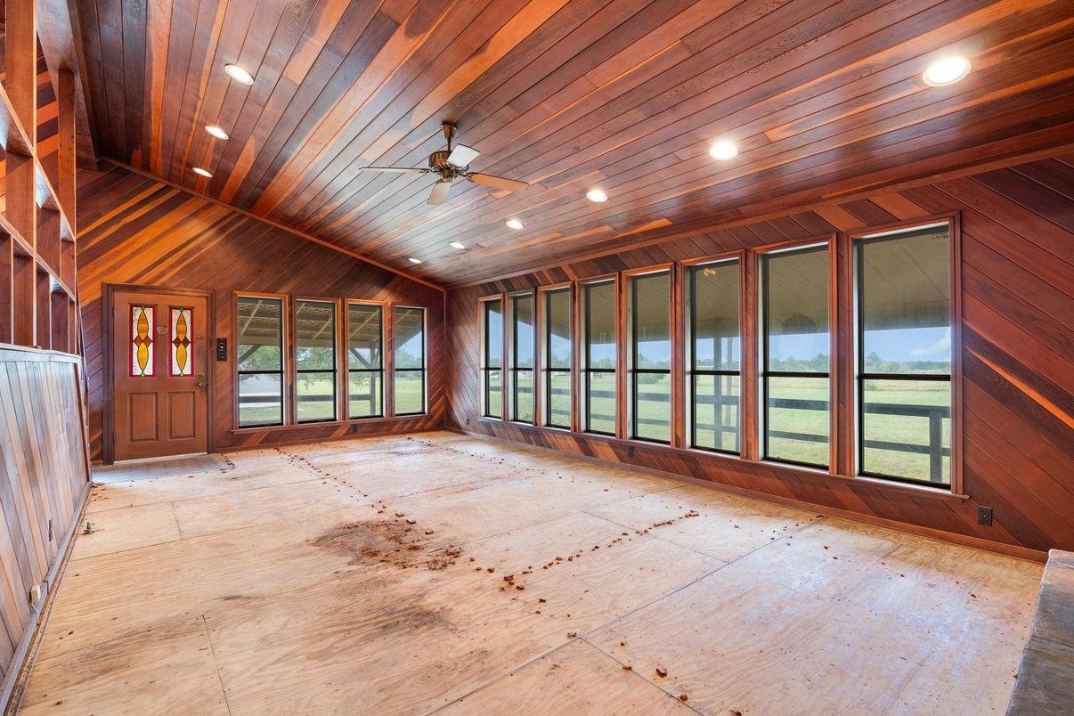 Empty room, Interior, Recessed Lighting, Wooden Ceilings, Wood Texture Flooring, Wooden Walls