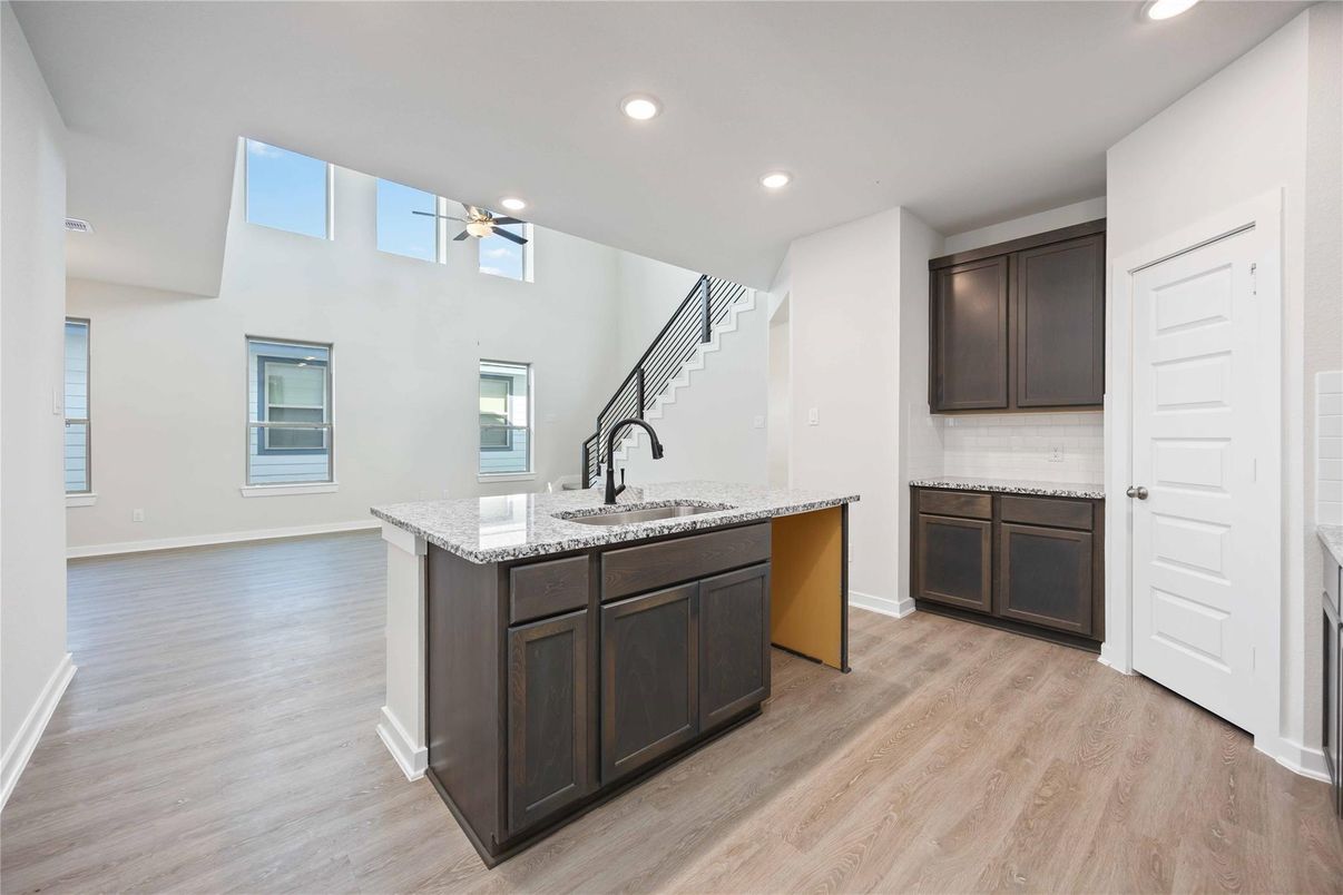 Interior, Kitchen, Recessed Lighting, Wood Texture Flooring
