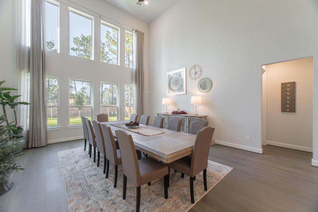 Dining room, Interior, Recessed Lighting, Wood Texture Flooring