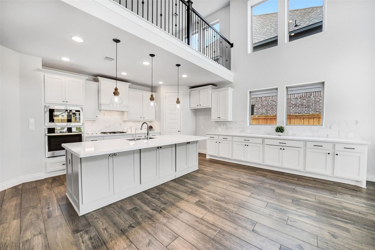 Interior, Kitchen, Pendant Lights, Recessed Lighting, Wood Texture Flooring