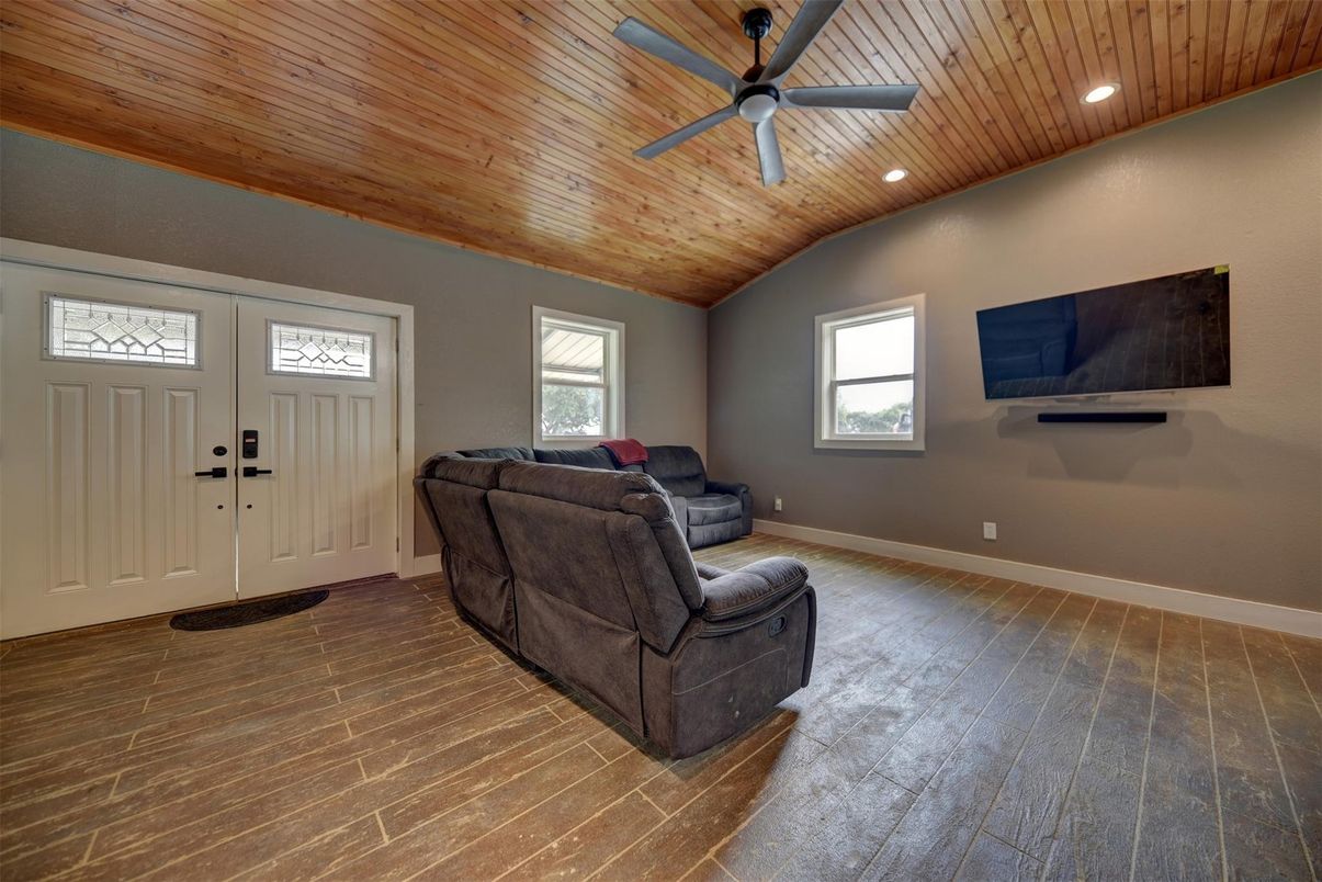 Interior, Living room, Recessed Lighting, Wooden Ceilings, Wood Texture Flooring