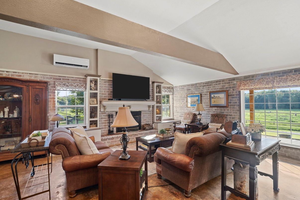 Fireplace, Interior, Living room, Stone Walls, Wood Texture Flooring