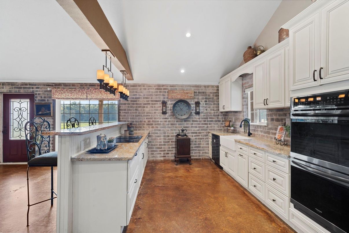 Interior, Kitchen, Recessed Lighting, Stone Walls