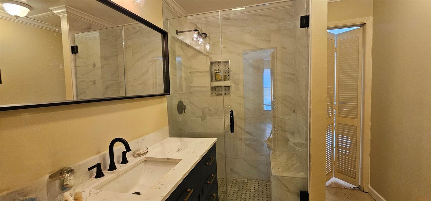 Bathroom, Glass Shower, Interior, Marble Walls