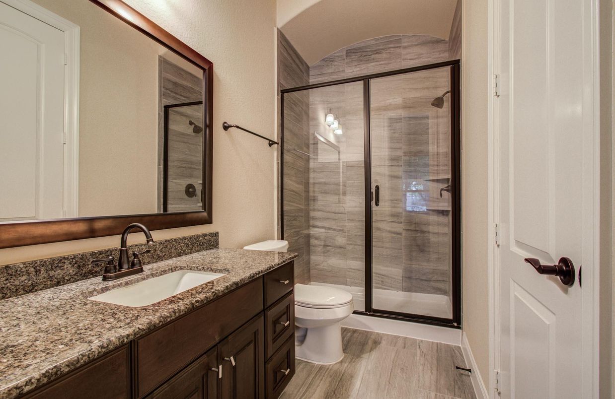 Bathroom, Glass Shower, Interior, Wood Texture Flooring