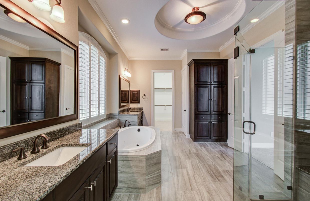 Bathroom, Dual Sink Vanities, Glass Shower, Interior, Recessed Lighting